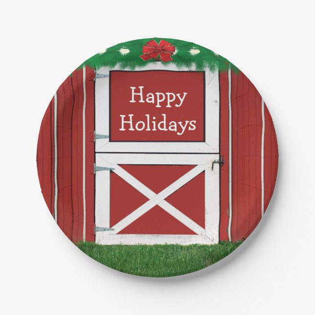 Red Barn Door Custom  Holiday Party Plates (Front)
