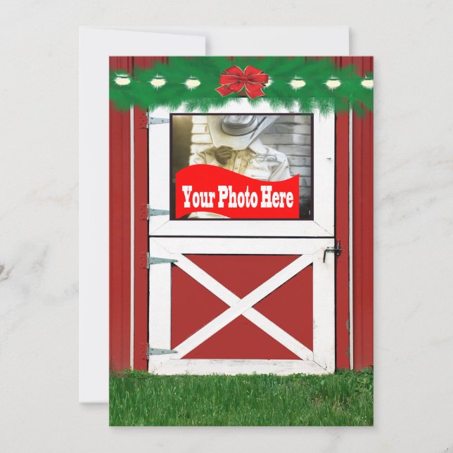 Red Barn Door Custom  Holiday Photo Flat Card (Front)