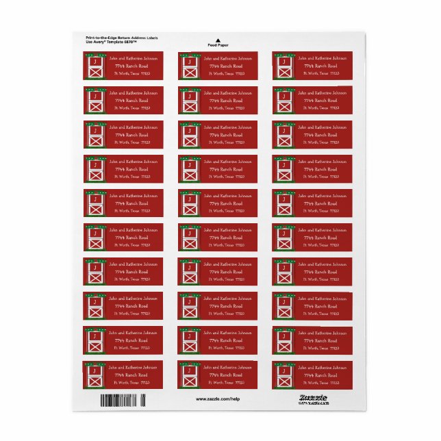 Red Barn Door Custom  Holiday Return Address Label (Full Sheet)