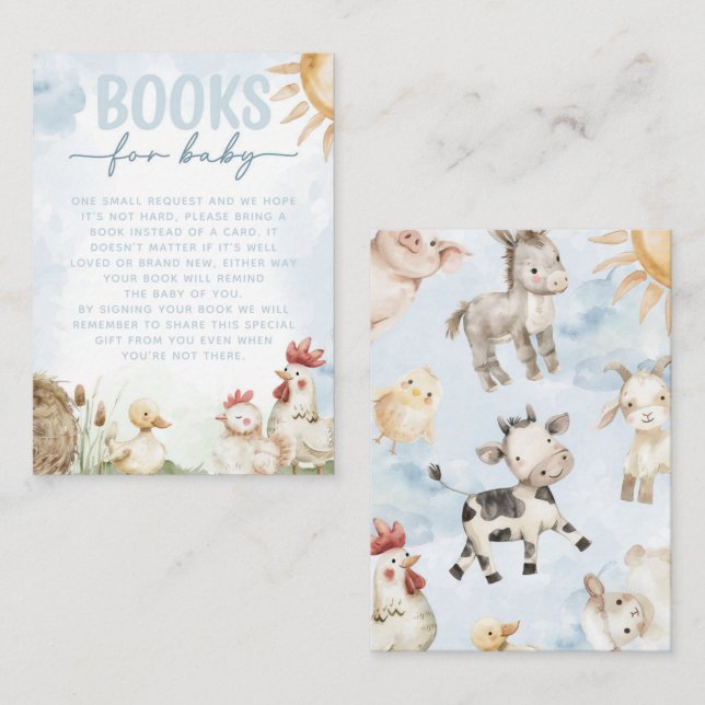 Red Barn Farm Animal Baby Shower Book Request Enclosure Card (Front/Back)