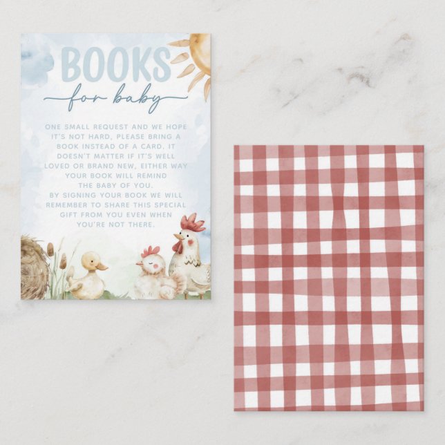 Red Barn Farm Animal Baby Shower Book Request Enclosure Card (Front/Back)