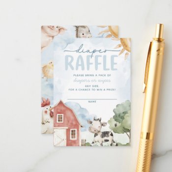 Red Barn Farm Animal Baby Shower Diaper Raffle Enclosure Card by PerfectPrintableCo at Zazzle