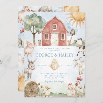 Red Barn Farm Animal Baby Shower Invitation by PerfectPrintableCo at Zazzle