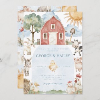 Red Barn Farm Animal Baby Shower Invitation by PerfectPrintableCo at Zazzle