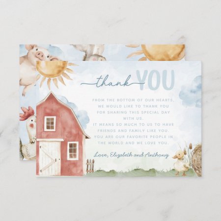 Red Barn Farm Animal Thank You Card Letter Note