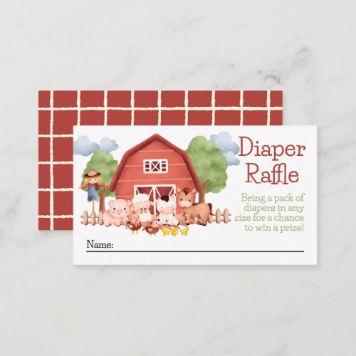 Red Barn Farm Animals Baby Shower Diaper Raffle Enclosure Card