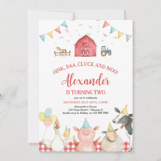 Red Barn Farm Animals Barnyard Birthday Invitation