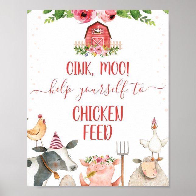 Red Barn Farm Animals Birthday Party Sign (Front)