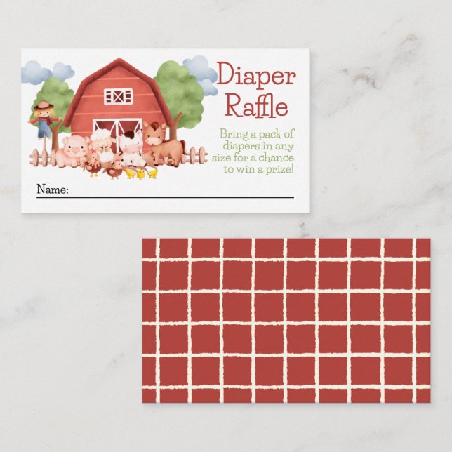 Red Barn Farm Diaper Raffle Enclosure Card (Front/Back)