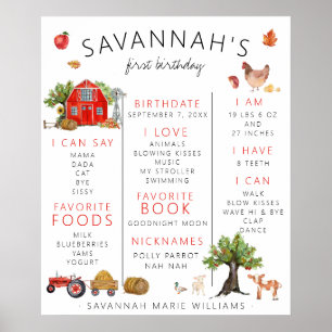 Red Barn   Farm First Birthday Milestone Poster