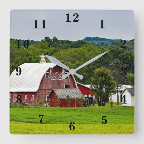 Red Barn Farm Home Square Wall Clock