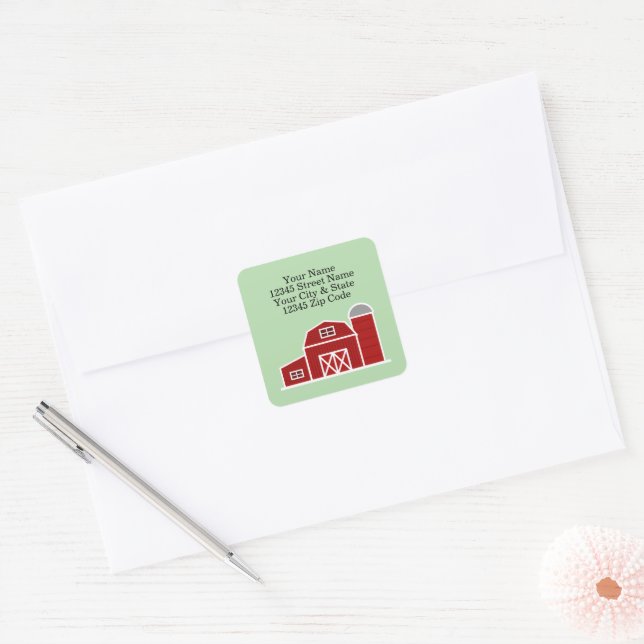 Red barn farm house stickers for homestead (Envelope)