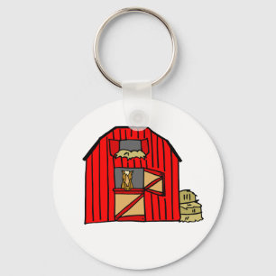 Red Barn Farm Scene Equine Horse Stall Keychain