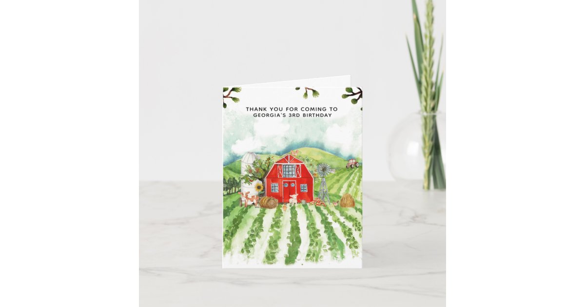 Red Barn | Farm Themed Birthday Thank You Card | Zazzle