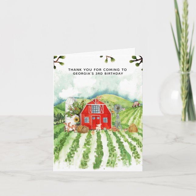 Red Barn | Farm Themed Birthday Thank You Card (Front)
