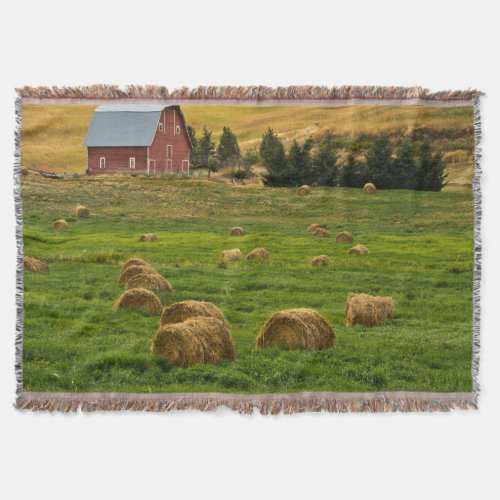 Red Barn hay bales Albion Palouse Area 2 Throw Blanket