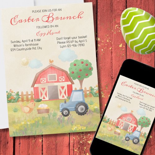 Red Barn Hens Farm Countryside Easter Invitation