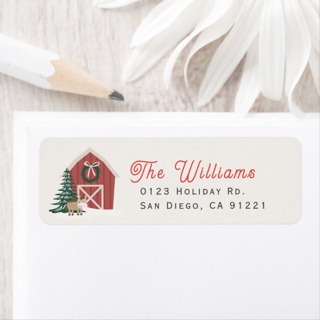 Red Barn & Horse Christmas Holiday Address Label (Insitu)