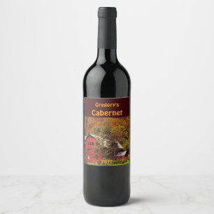 Red Barn in Autumn Wine Label