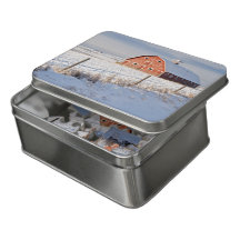 Red Barn in Snow-covered Landscape