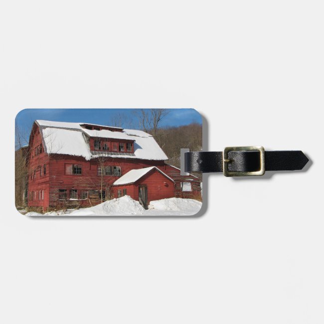 Red Barn in Snow Luggage Tag
