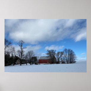 Red Barn in Snow Poster
