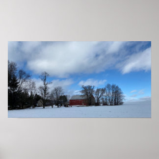 Red Barn in Snow Poster