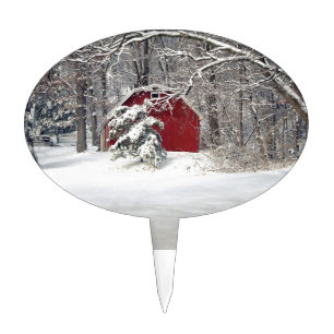 Red Barn in the Snow 2011 Cake Topper