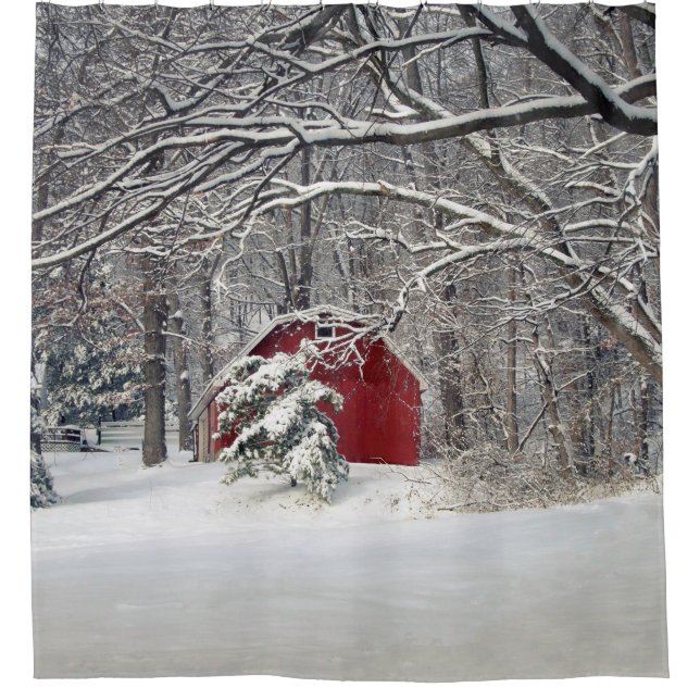 Red Barn in the Snow (2011) Shower Curtain (Front)