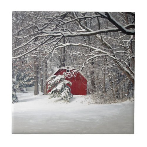 Red Barn in the Snow 2011 Tile