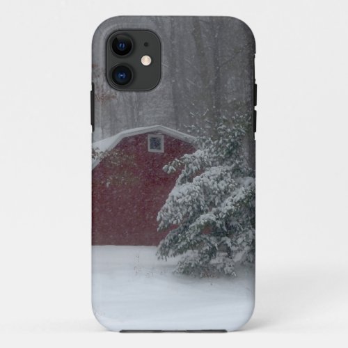 Red Barn in the Snow iPhone 11 Case