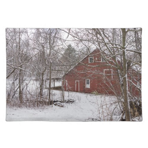 Red Barn In The Snow Cloth Placemat