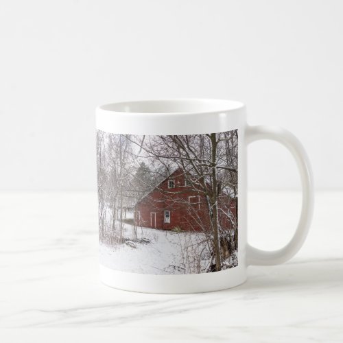 Red Barn In The Snow Coffee Mug