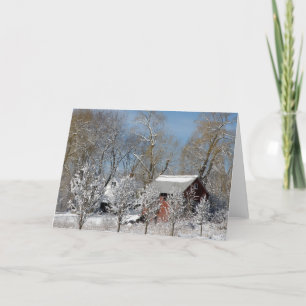Red Barn in the Snow Holiday Card