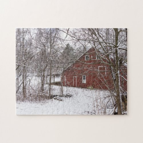 Red Barn In The Snow Jigsaw Puzzle