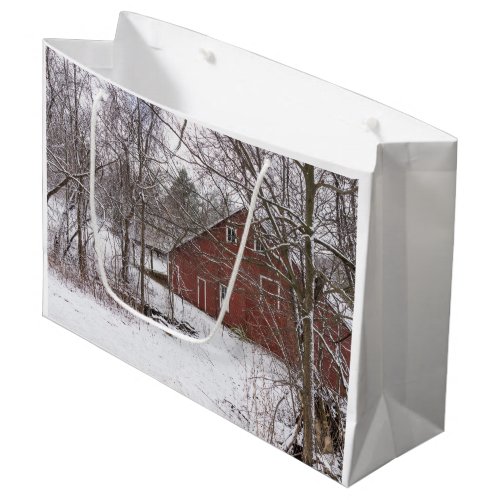 Red Barn In The Snow Large Gift Bag