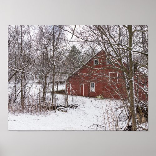 Red Barn In The Snow Poster