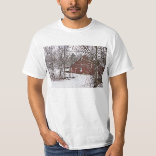 Red Barn In The Snow T_Shirt