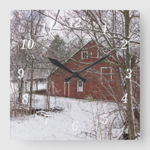 Red Barn In The Snow Wall Clock