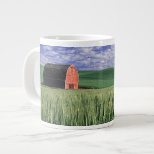 Red barn in wheat & barley field in Whitman Giant Coffee Mug