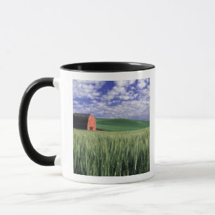 Red barn in wheat & barley field in Whitman Mug