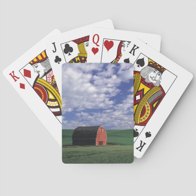 Red barn in wheat & barley field in Whitman Poker Cards (Back)
