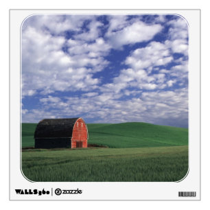Red barn in wheat & barley field in Whitman Wall Sticker