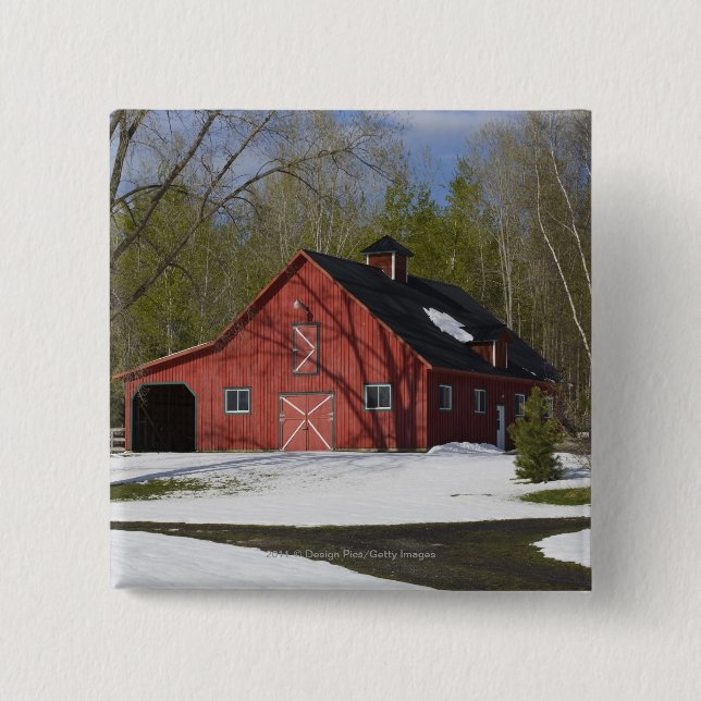 Red Barn In Winter Button (Front)