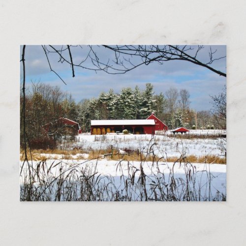 Red Barn in Winter New Hampshire Photography Holiday Postcard