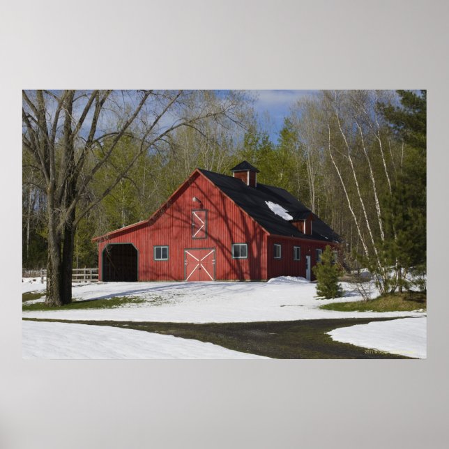 Red Barn In Winter Poster (Front)