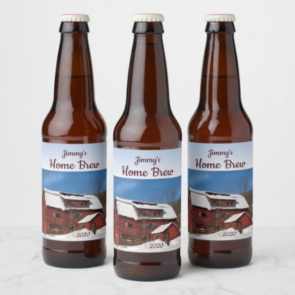 Red Barn in Winter Snow Beer Labels