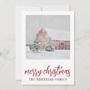 Red Barn In Winter Snow Christmas Holiday Card
