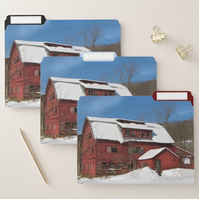 Red Barn in Winter Snow File Folders