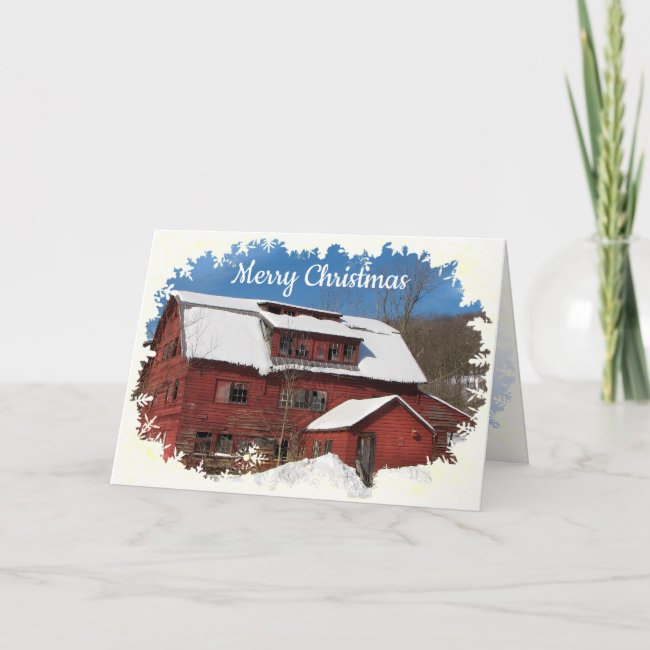 Red Barn in Winter Snow Holiday Christmas Card